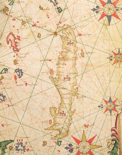 Het eiland Kreta, uit een nautische atlas, 1651 (detail) door Pietro Giovanni Prunes